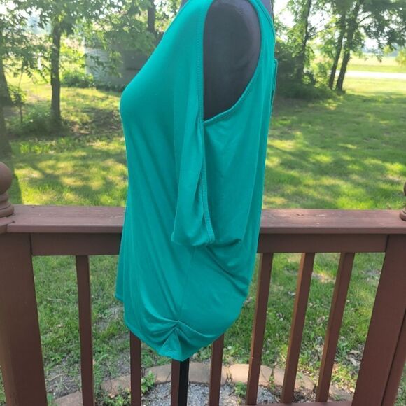 iliad USA Ladies Blouse Scoop Neck Cold Shoulder Tie Back Teal XL - Picture 6 of 10